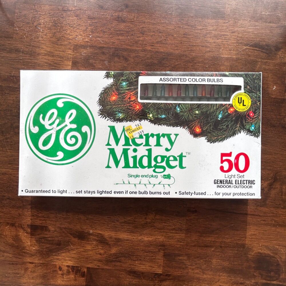 Vintage General Electric Merry Midget Assorted Color Bulbs 50 Light Set Tested